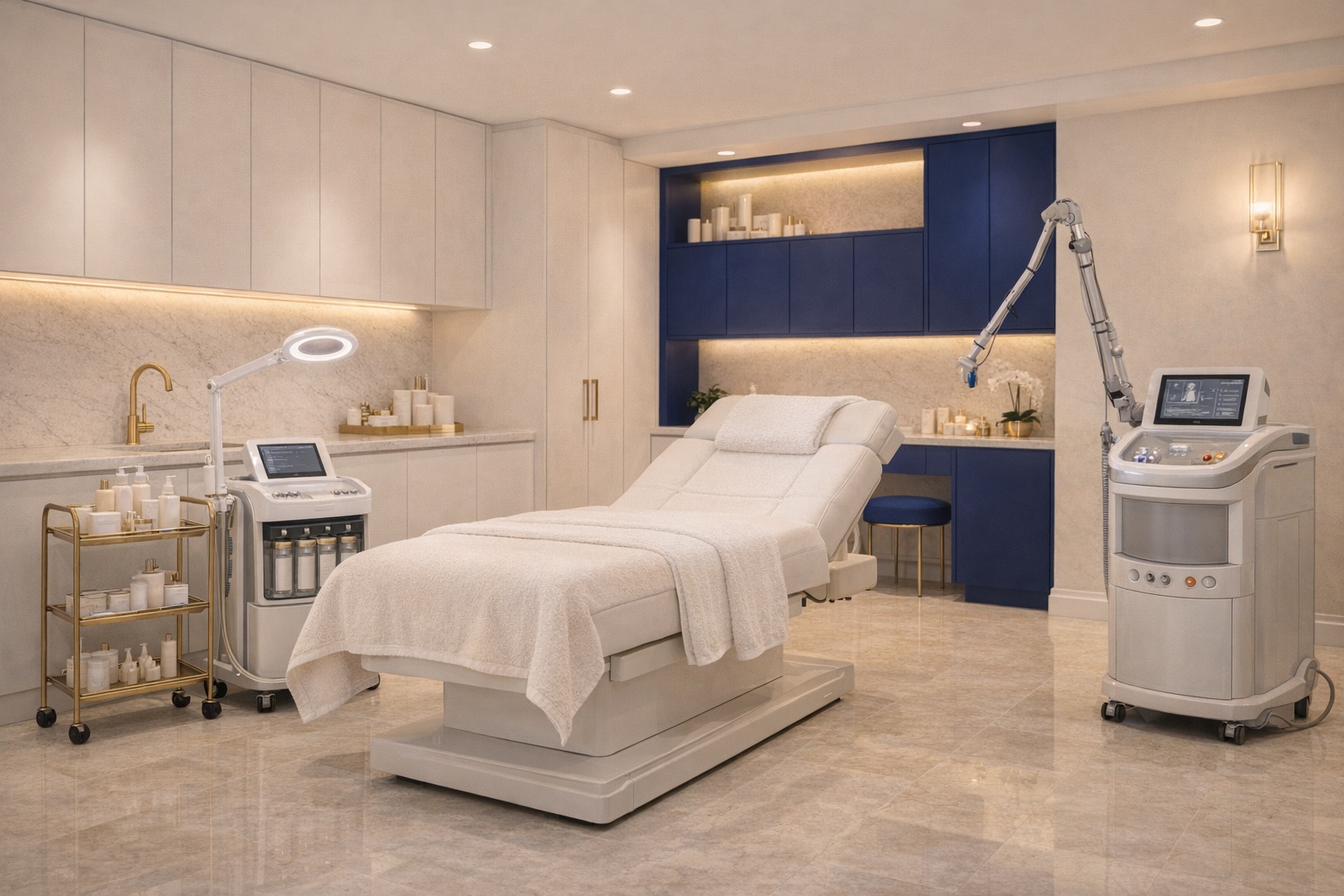 Elegant premium treatment room with advanced skincare equipment