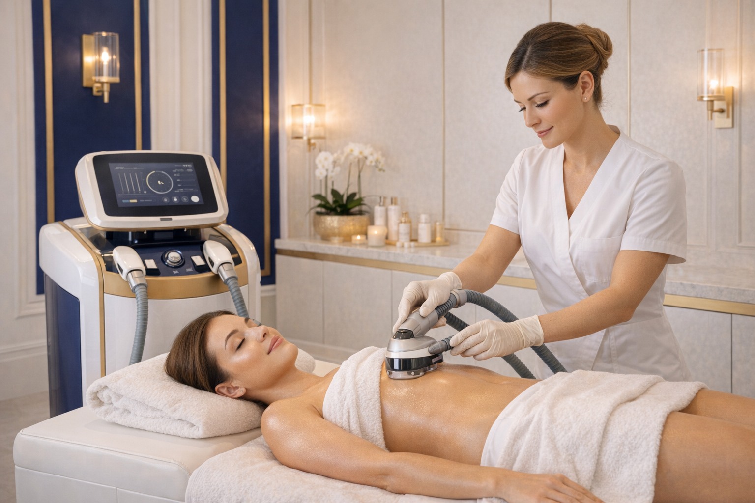 Body slimming treatment with advanced contouring machine
