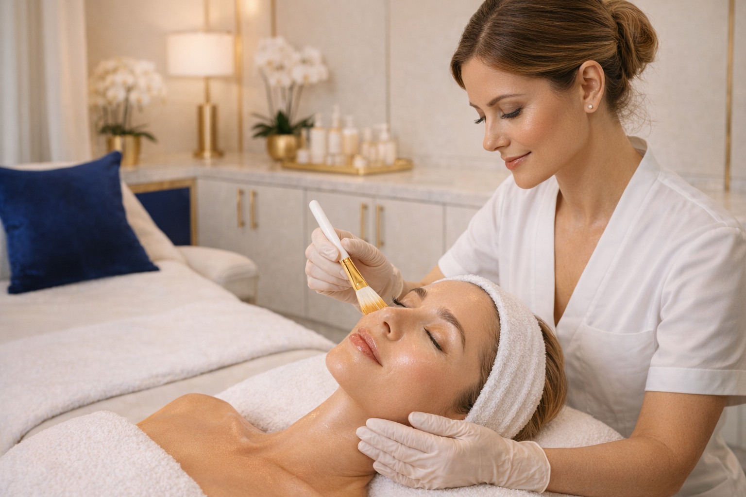 Professional facial treatment in a luxury JS Aesthetics clinic room